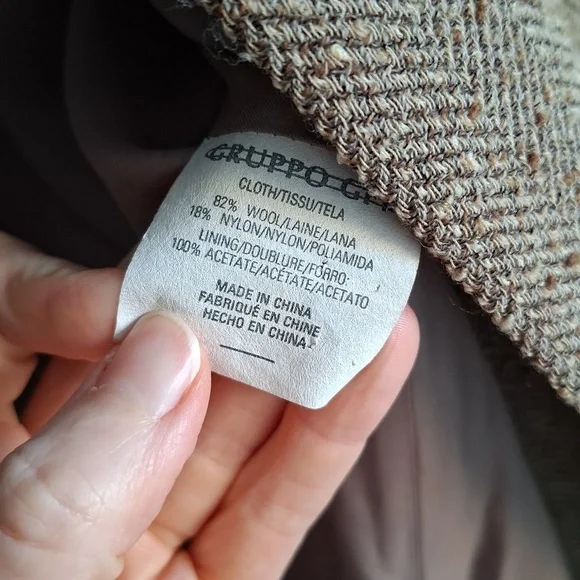 Emanuel Ungaro Vintage Tan Tweed/Wool Single-breasted Overcoat (Size 8; EU 42) - Picture 11 of 12